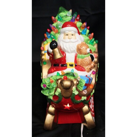 Roman 10'' Santa Sleigh Riding Ceramic Light Up Figure Ball Bear Present Holiday - Picture 3 of 10